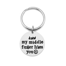 Load image into Gallery viewer, Middle Finger Likes You Keychain
