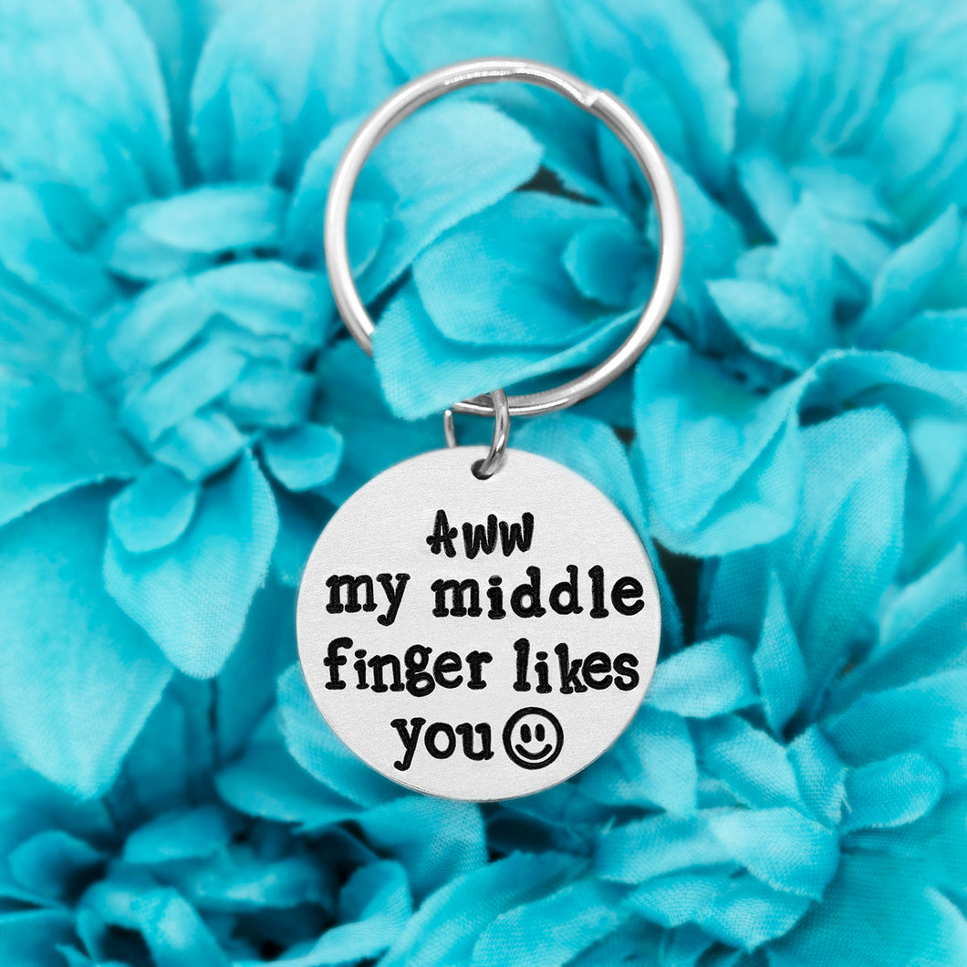 Middle Finger Likes You Keychain